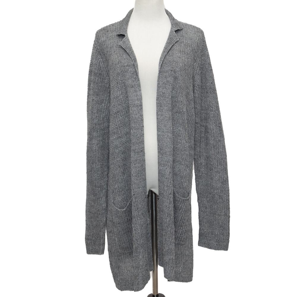 Eileen Fisher Long Gray 100% Linen Lightweight Cardigan Size Large